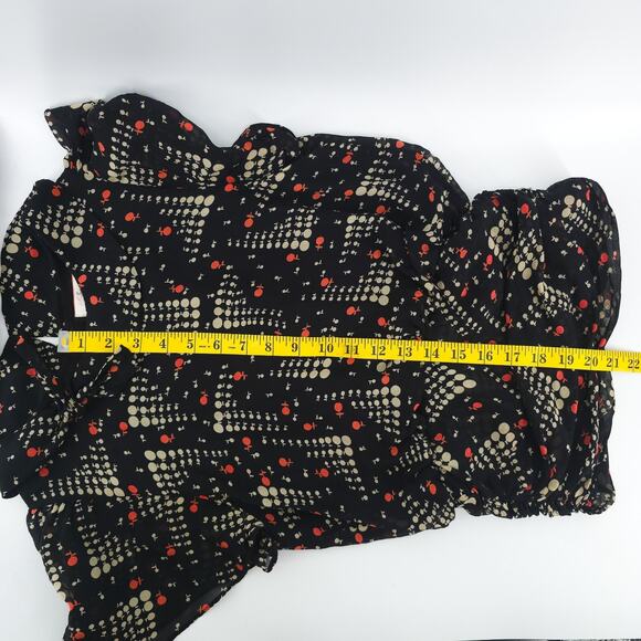 VTG Luxe XS 100% Silk Y2K Whimsigoth Twee Art Blouse Rouche Waist Flutter Sleeve - Picture 15 of 16